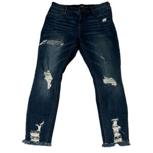 NY&Co Ankle Jeans size 10 holes & frayed hems dark wash patches